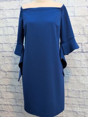 Thalia Sodi Off-Shoulder Royal Blue 3/4 Sleeve Dress - Size Small